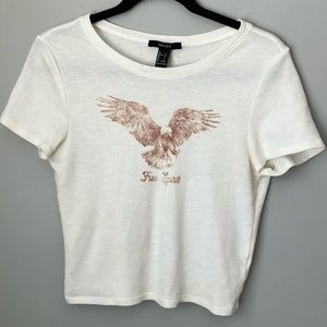 Forever 21 Cream Graphic Crop Tee Short Sleeve